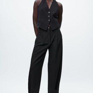 Zara Pleated Taper Pants Size S Black